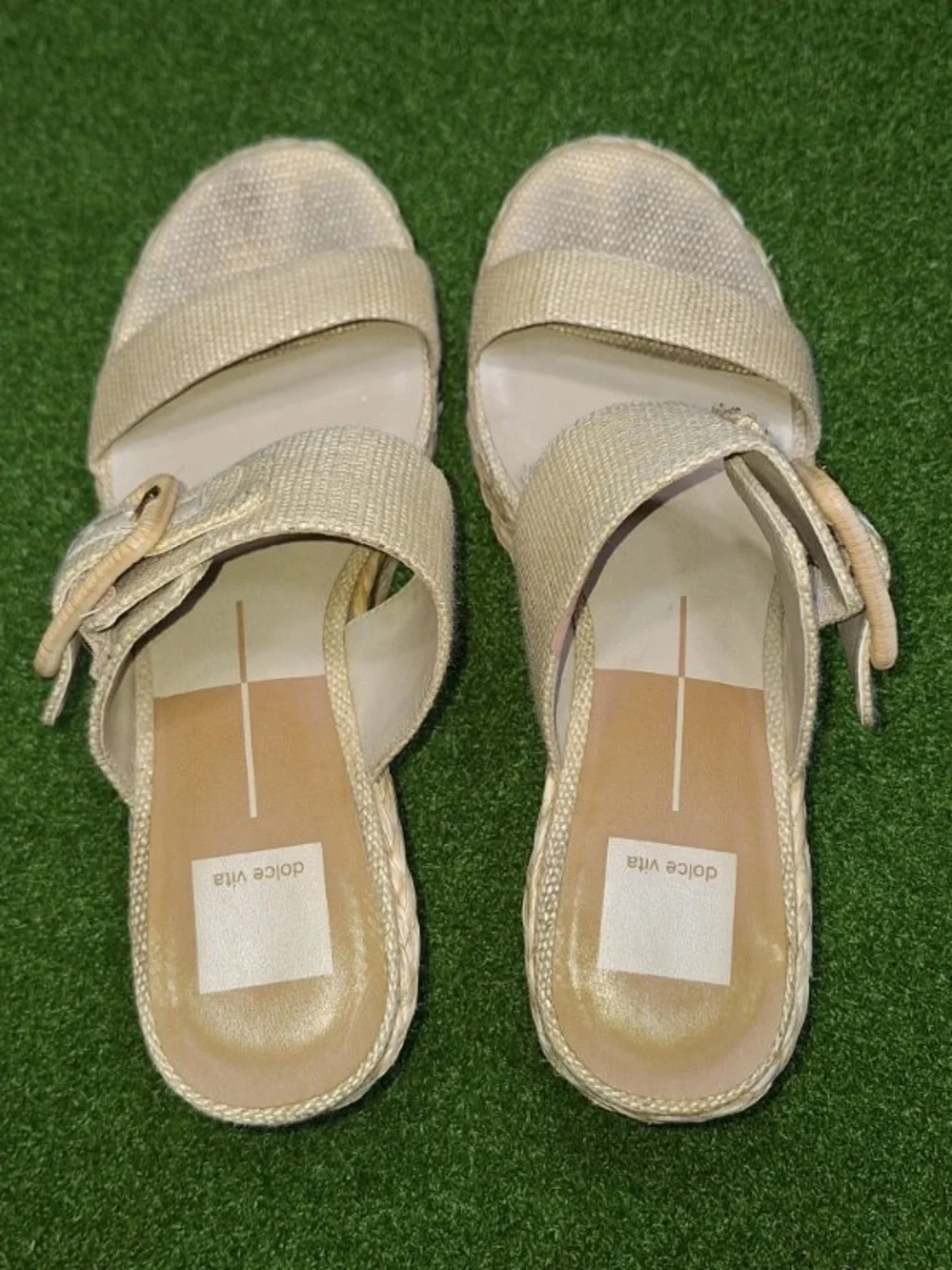 Dolce Vita Cream Espadrille Wedge Slide Sandals
